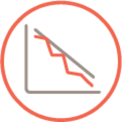 Icon of down graph symbol illustrating seriousness in patients with chronic fibrotic HP.