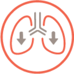 Icon of lungs affected by the extent of fibrosis.