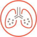 Icon of lungs affected by the extent of fibrosis.