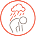 Icon of person under the raining cloud, symbolizing powerlessness