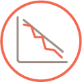 Icon of down graph symbol illustrating seriousness in patients with chronic fibrotic HP.