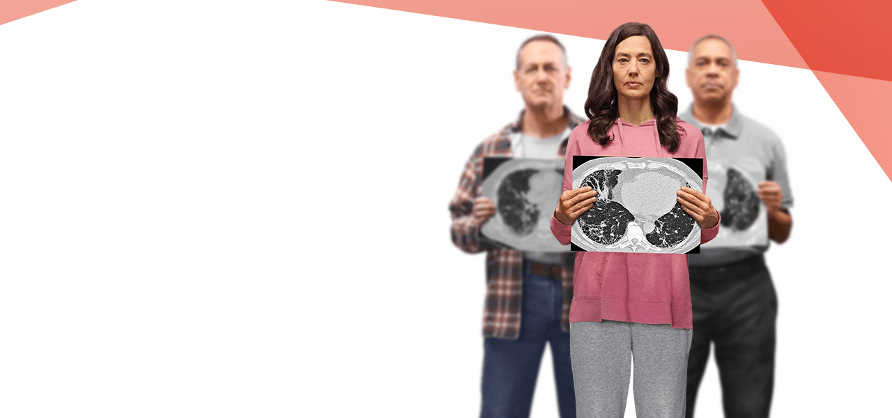 Three patients holding lung scan results in their hands.