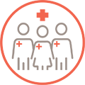 Icon of three doctors, representing multidisciplinary team.